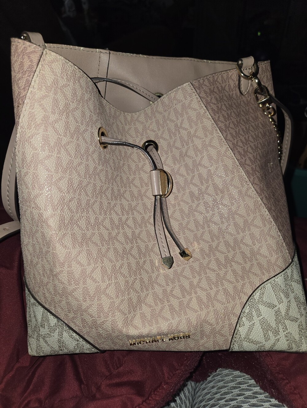Michael Kors Blush Pink & Cream Drawstring Bucket Shoulder Bag